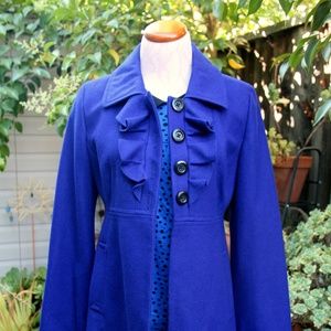 Old Navy Blue Wool Ruffle Peacoat Pea Coat